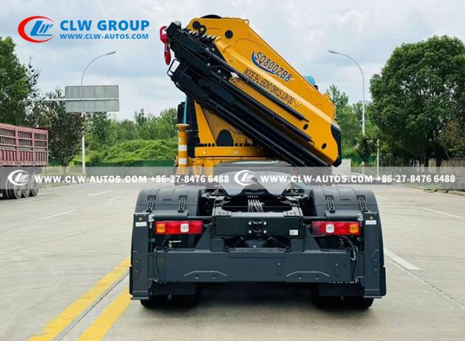 SHACMAN X3000 6Ã4 Tractor Truck with 8-Ton Knuckle Boom Crane - Rear view with outriggers deployed