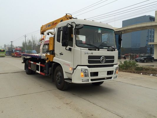 Dongfeng Recovery 6 Ton Wrecker Tow Truck , Flatbed Tow Truck Mounted With 6.3 Ton Telescopic Crane
