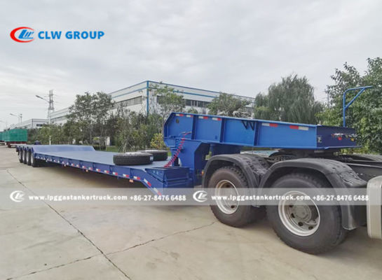 4 Axle 60T Lowbed Lowboy Drop Deck Semi Trailer With Hydraulic Power Gooseneck