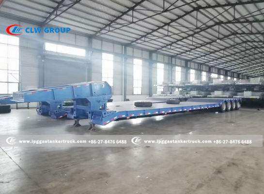 4 Axle 60T Lowbed Lowboy Drop Deck Semi Trailer With Hydraulic Power Gooseneck